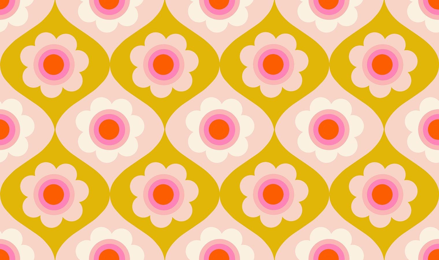 Ruby Star Society Trinketry Floral Goldenrod Fabric | Melody Miller Retro Flower Print | Quilting Cotton Half Yard or Yard