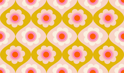 Ruby Star Society Trinketry Floral Goldenrod Fabric | Melody Miller Retro Flower Print | Quilting Cotton Half Yard or Yard