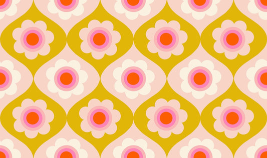 Ruby Star Society Trinketry Floral Goldenrod Fabric | Melody Miller Retro Flower Print | Quilting Cotton Half Yard or Yard