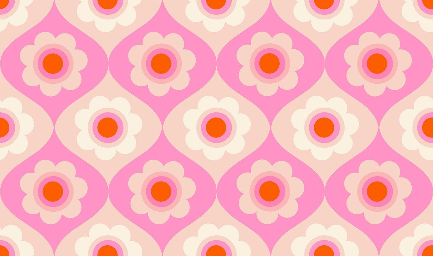 Ruby Star Society Trinketry Floral Flamingo Fabric | Melody Miller Retro Flower Print | Quilting Cotton Half Yard or Yard