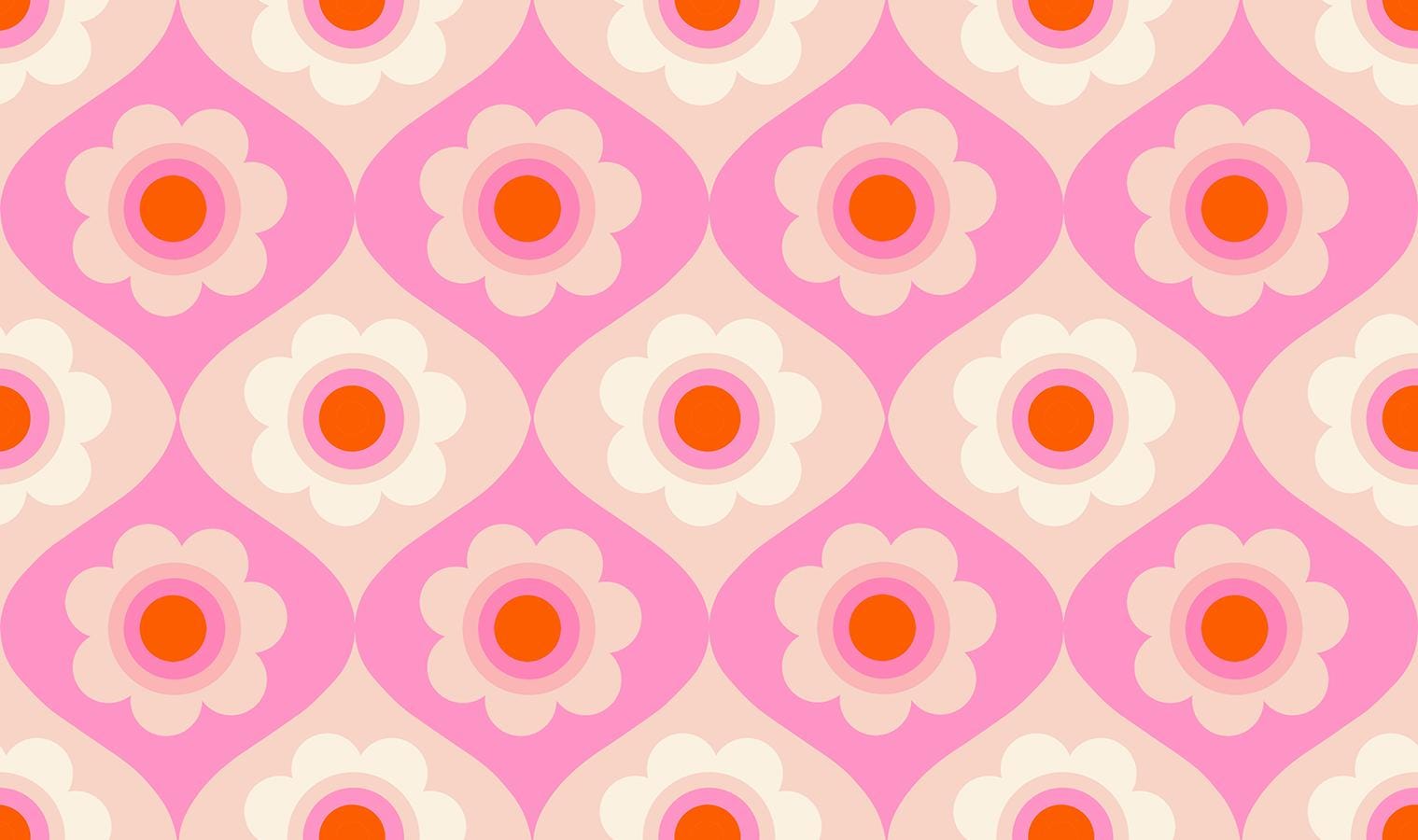 Ruby Star Society Trinketry Floral Flamingo Fabric | Melody Miller Retro Flower Print | Quilting Cotton Half Yard or Yard