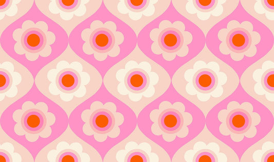 Ruby Star Society Trinketry Floral Flamingo Fabric | Melody Miller Retro Flower Print | Quilting Cotton Half Yard or Yard