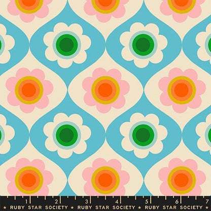 Ruby Star Society Trinketry Floral Turquoise Fabric | Melody Miller Retro Flower Print | Quilting Cotton Half Yard or Yard