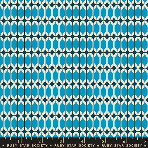 Ruby Star Society Trinketry Bright Blue Geometric Fabric | Melody Miller Retro Blender Print | Quilting Cotton Half Yard or Yard