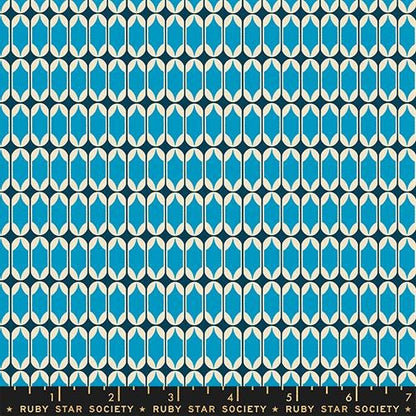 Ruby Star Society Trinketry Bright Blue Geometric Fabric | Melody Miller Retro Blender Print | Quilting Cotton Half Yard or Yard