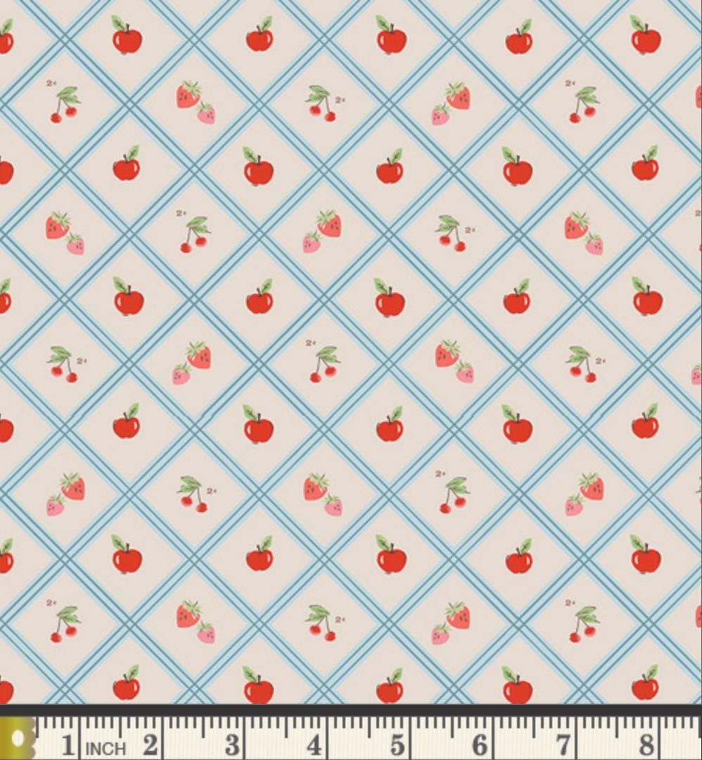 Cherry Tiles Fabric by Art Gallery Fabrics | Minimo Collection by Amy Sinibaldi | Cherry Strawberry Apple Cotton Fabric | Retro Tile Fabric