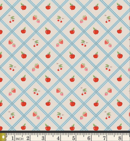 Cherry Tiles Fabric by Art Gallery Fabrics | Minimo Collection by Amy Sinibaldi | Cherry Strawberry Apple Cotton Fabric | Retro Tile Fabric