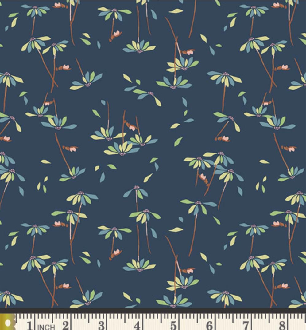 He Loves Me Glow Fabric by Art Gallery Fabrics | Minimo Collection by Amy Sinibaldi | Navy Floral Cotton Fabric | Quilting Fabric Yardage