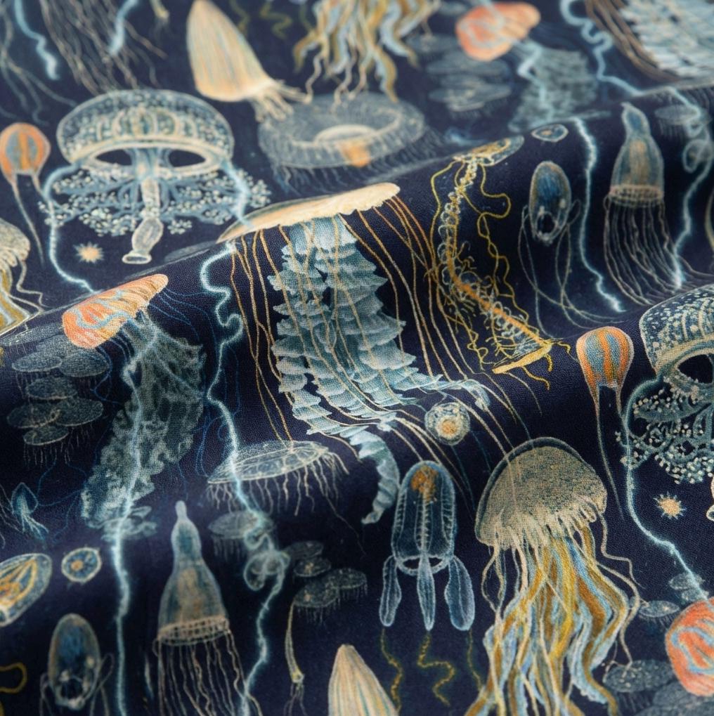 Jellyfish Field Deep Blue – Little Fawn Fabric