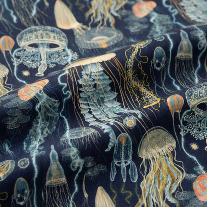 Jellyfish Field Deep Blue Fabric | Windham Fabrics Deep Blue by Katherine Quinn | Ocean Jellyfish Cotton Fabric by the Yard