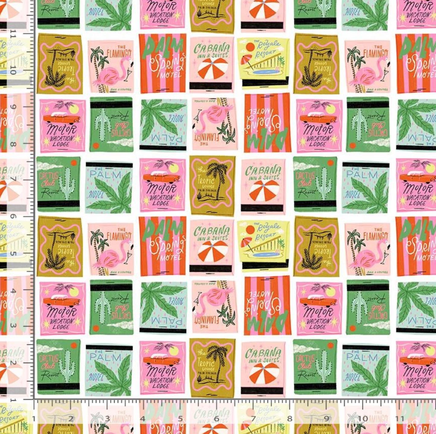 Retro Motel Fabric Multi | Paradise Royale by Faye Guanipa Dear Stella | Palm Springs Vacation Cotton Fabric Flamingo Travel Fabric