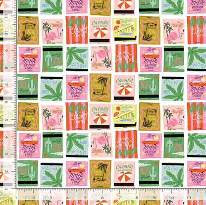 Retro Motel Fabric Multi | Paradise Royale by Faye Guanipa Dear Stella | Palm Springs Vacation Cotton Fabric Flamingo Travel Fabric