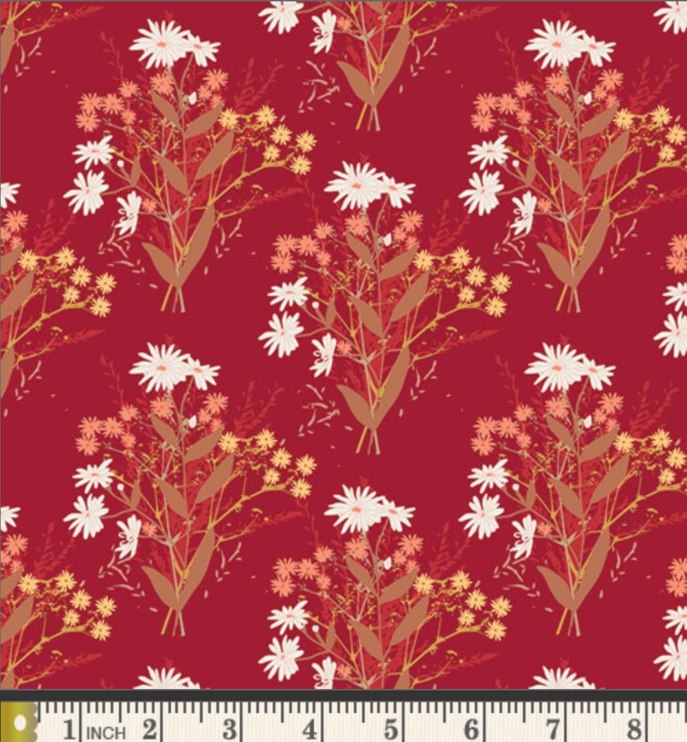 Summer’s Bounty Red Floral Fabric | Art Gallery Fabrics Summer Homestead | Rustic Wildflower Quilting Cotton by the Yard
