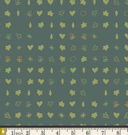 Greenhouse Garden Fabric Sage Bee Print | Summer Homestead by Sewcial Bee Collective | Art Gallery Fabrics Floral Bee Cotton Fabric