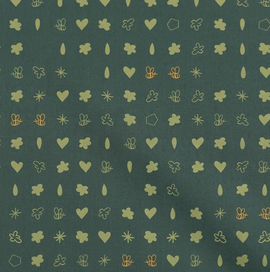 Greenhouse Garden Fabric Sage Bee Print | Summer Homestead by Sewcial Bee Collective | Art Gallery Fabrics Floral Bee Cotton Fabric