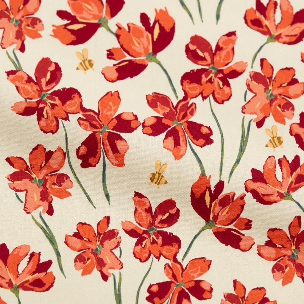 Sunlit Meadow Floral Fabric Cream Orange Flower Print | Summer Homestead by Sewcial Bee Collective | Art Gallery Fabrics Cotton Fabric