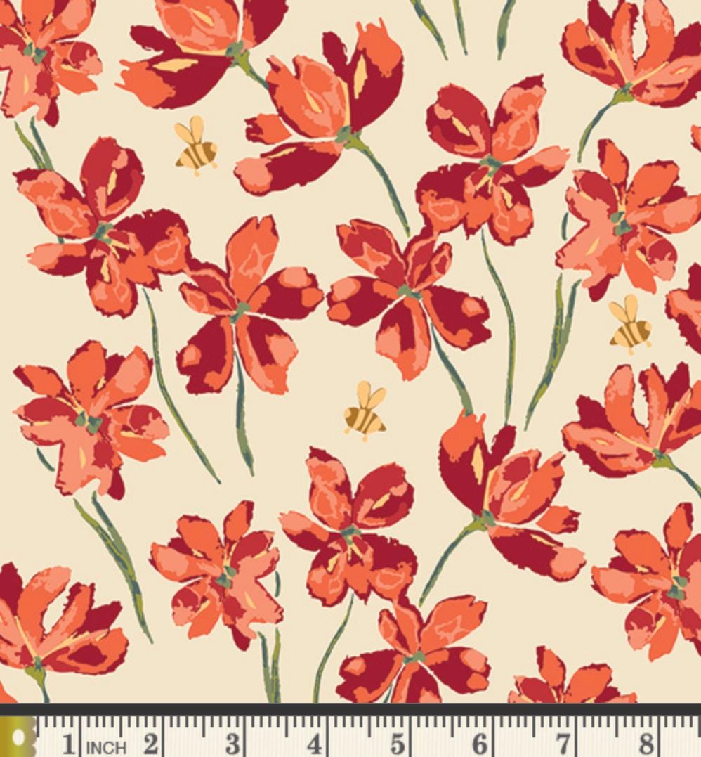 Sunlit Meadow Floral Fabric Cream Orange Flower Print | Summer Homestead by Sewcial Bee Collective | Art Gallery Fabrics Cotton Fabric
