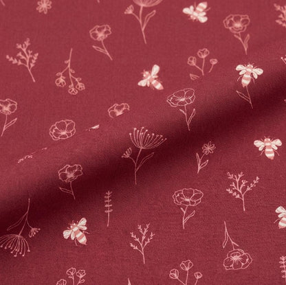 Pollinator Patch Fabric Red Floral Bee Print | Summer Homestead by Sewcial Bee Collective | Art Gallery Fabrics Cotton Fabric