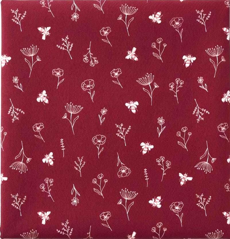Pollinator Patch Fabric Red Floral Bee Print | Summer Homestead by Sewcial Bee Collective | Art Gallery Fabrics Cotton Fabric