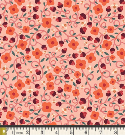 Vibrant Vines Fabric Strawberry Floral Vine Print | Summer Homestead by Sewcial Bee Collective | Art Gallery Fabrics Cotton Fabric