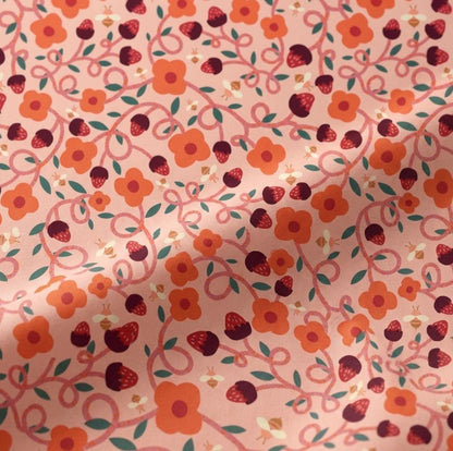 Vibrant Vines Fabric Strawberry Floral Vine Print | Summer Homestead by Sewcial Bee Collective | Art Gallery Fabrics Cotton Fabric