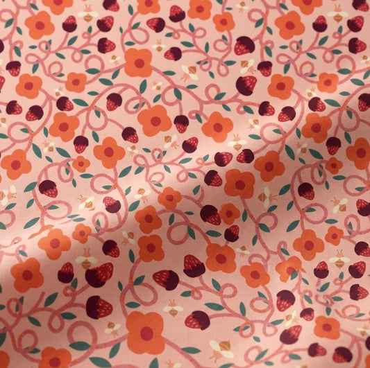 Vibrant Vines Fabric Strawberry Floral Vine Print | Summer Homestead by Sewcial Bee Collective | Art Gallery Fabrics Cotton Fabric