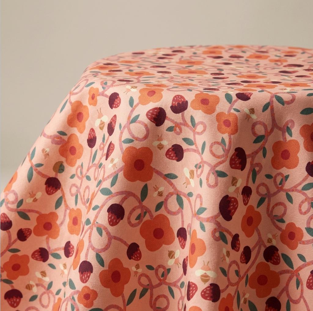 Vibrant Vines Fabric Strawberry Floral Vine Print | Summer Homestead by Sewcial Bee Collective | Art Gallery Fabrics Cotton Fabric