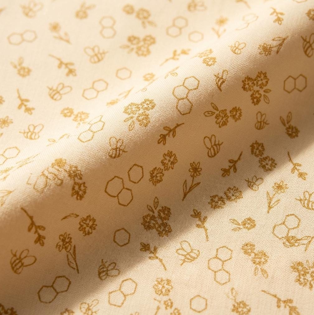 Bumble & Bloom Vanilla Fabric Low Volume Bee Floral Print | Summer Homestead by Sewcial Bee Collective | Art Gallery Fabrics Cotton Fabric