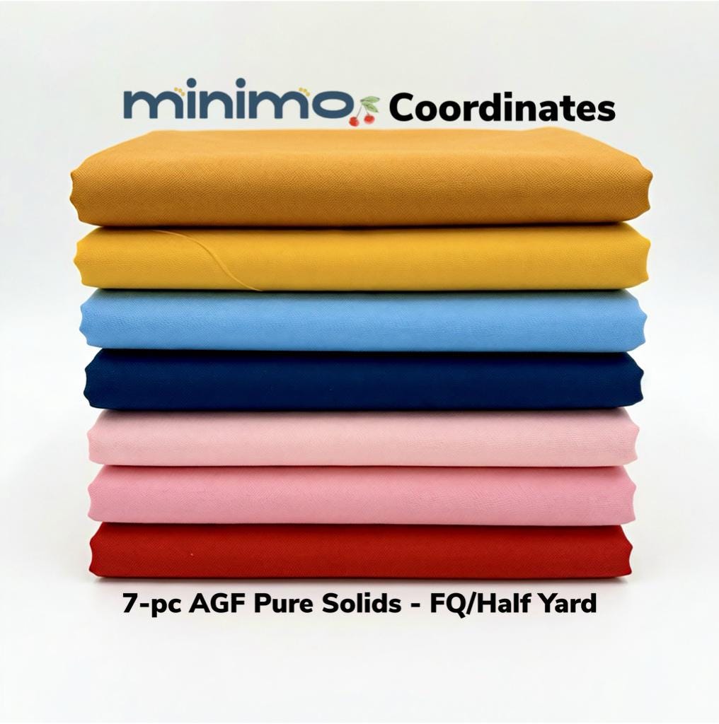 Minimo Coordinating AGF Pure Solids Bundle | 7 Piece Cotton Fabric Set | Fat Quarter or Half Yard Quilt Coordinates