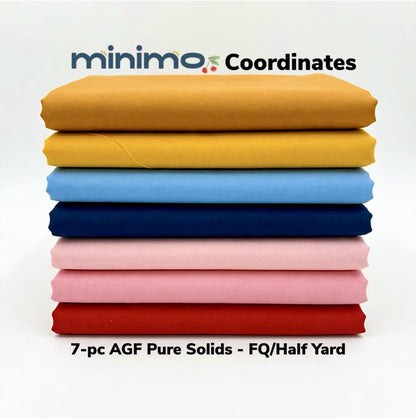Minimo Coordinating AGF Pure Solids Bundle | 7 Piece Cotton Fabric Set | Fat Quarter or Half Yard Quilt Coordinates