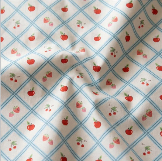 Cherry Tiles Fabric by Art Gallery Fabrics | Minimo Collection by Amy Sinibaldi | Cherry Strawberry Apple Cotton Fabric | Retro Tile Fabric