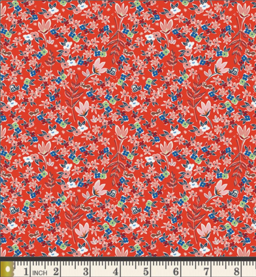 Garden of Dreams Crimson Fabric by Art Gallery Fabrics | Minimo Collection by Amy Sinibaldi | Red Floral Cotton | Quilting Fabric Yardage