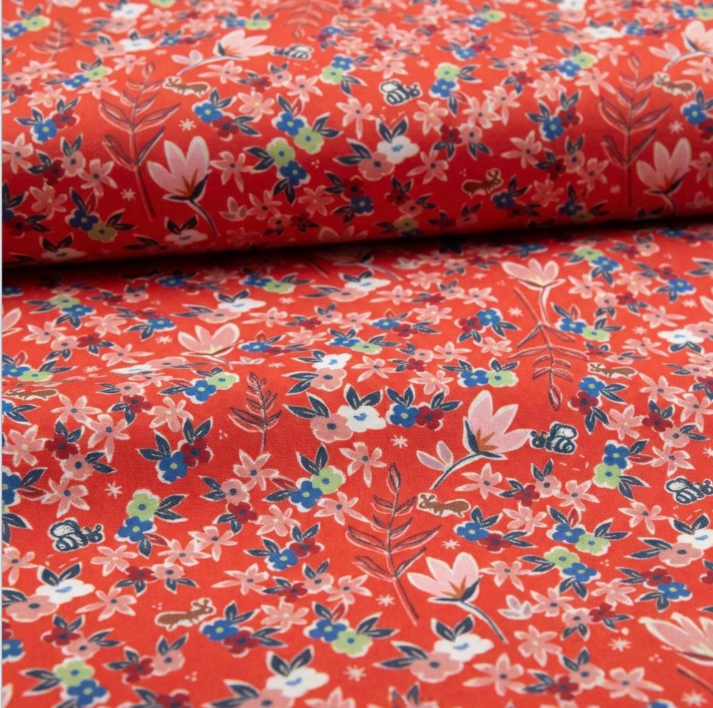 Garden of Dreams Crimson Fabric by Art Gallery Fabrics | Minimo Collection by Amy Sinibaldi | Red Floral Cotton | Quilting Fabric Yardage