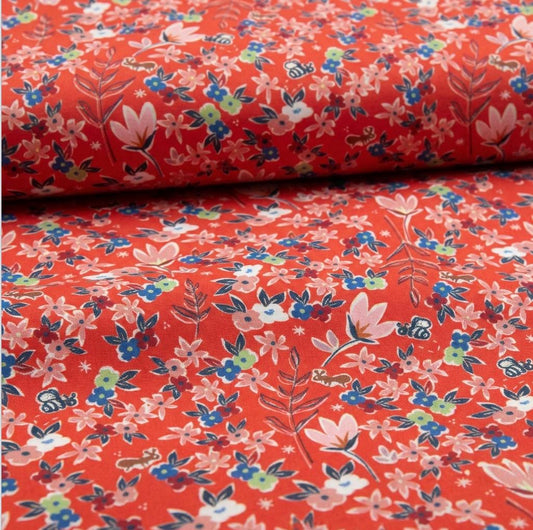 Garden of Dreams Crimson Fabric by Art Gallery Fabrics | Minimo Collection by Amy Sinibaldi | Red Floral Cotton | Quilting Fabric Yardage