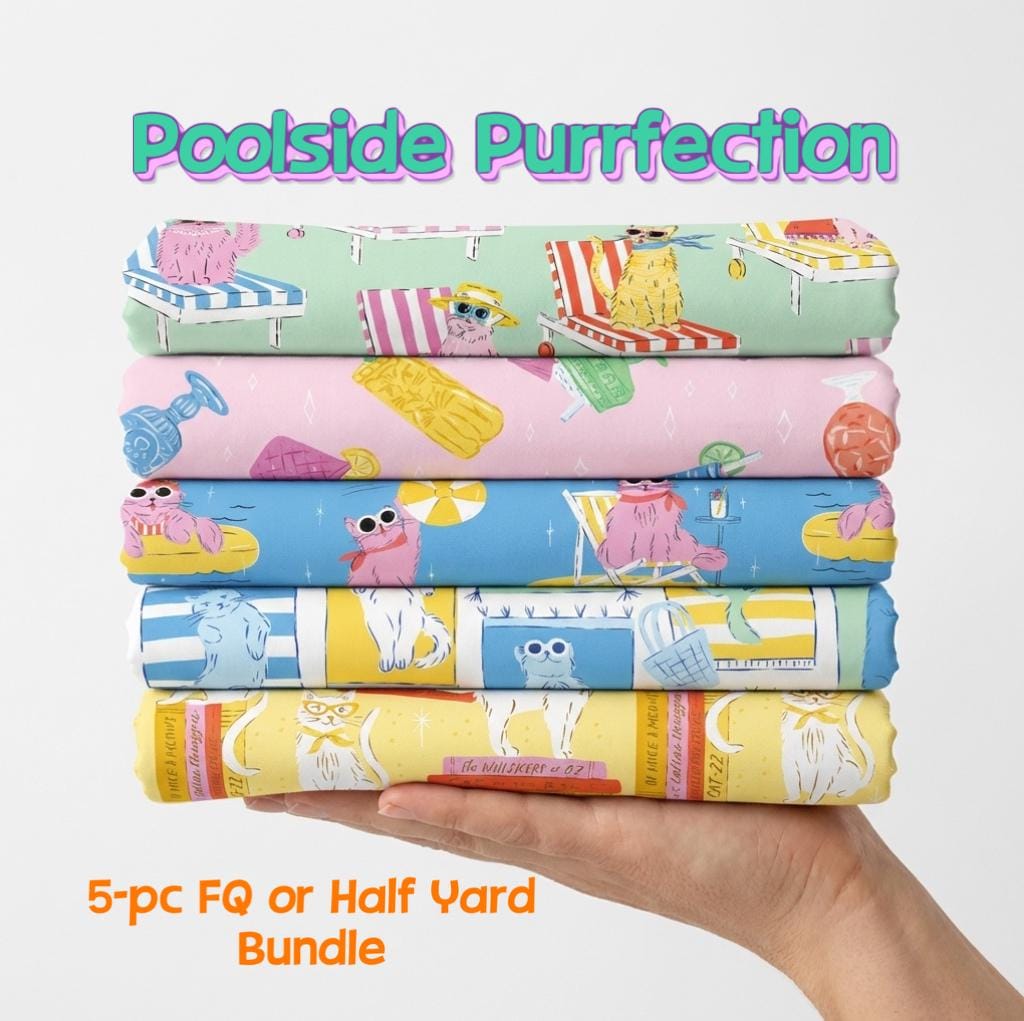 Poolside Purrfection Fabric Bundle – 5 Piece Fat Quarter or Half Yard Bundle | Cloud9 Fabrics | Krissy Mast Quilting Cotton