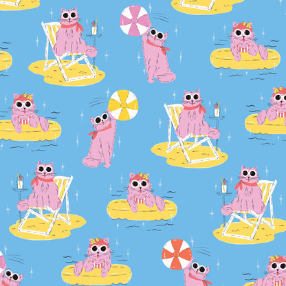 Poolside Purrfection Fabric Bundle – 5 Piece Fat Quarter or Half Yard Bundle | Cloud9 Fabrics | Krissy Mast Quilting Cotton