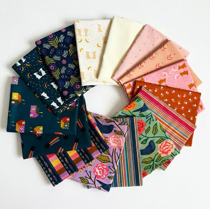 Mystery Fawn Midnight Aviary Fat Quarter Bundle – 15 Piece Curated Fabric Bundle – AGF Starling + Mystic Fable Dark Quilting Cotton