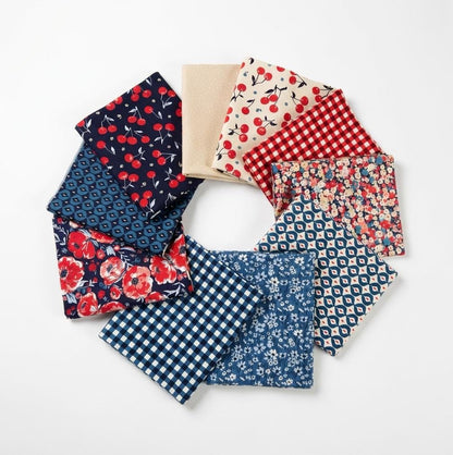 Cherry Picnic Blues Fat Quarter Bundle – 10pc Curated Set (Includes Both Cherry Prints)