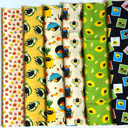Furruit Pop Cats Fat Quarter Bundle – Cute Cat Fruit Fabric Set – Strawberry Pineapple Cotton Quilting Bundle – 6 Piece