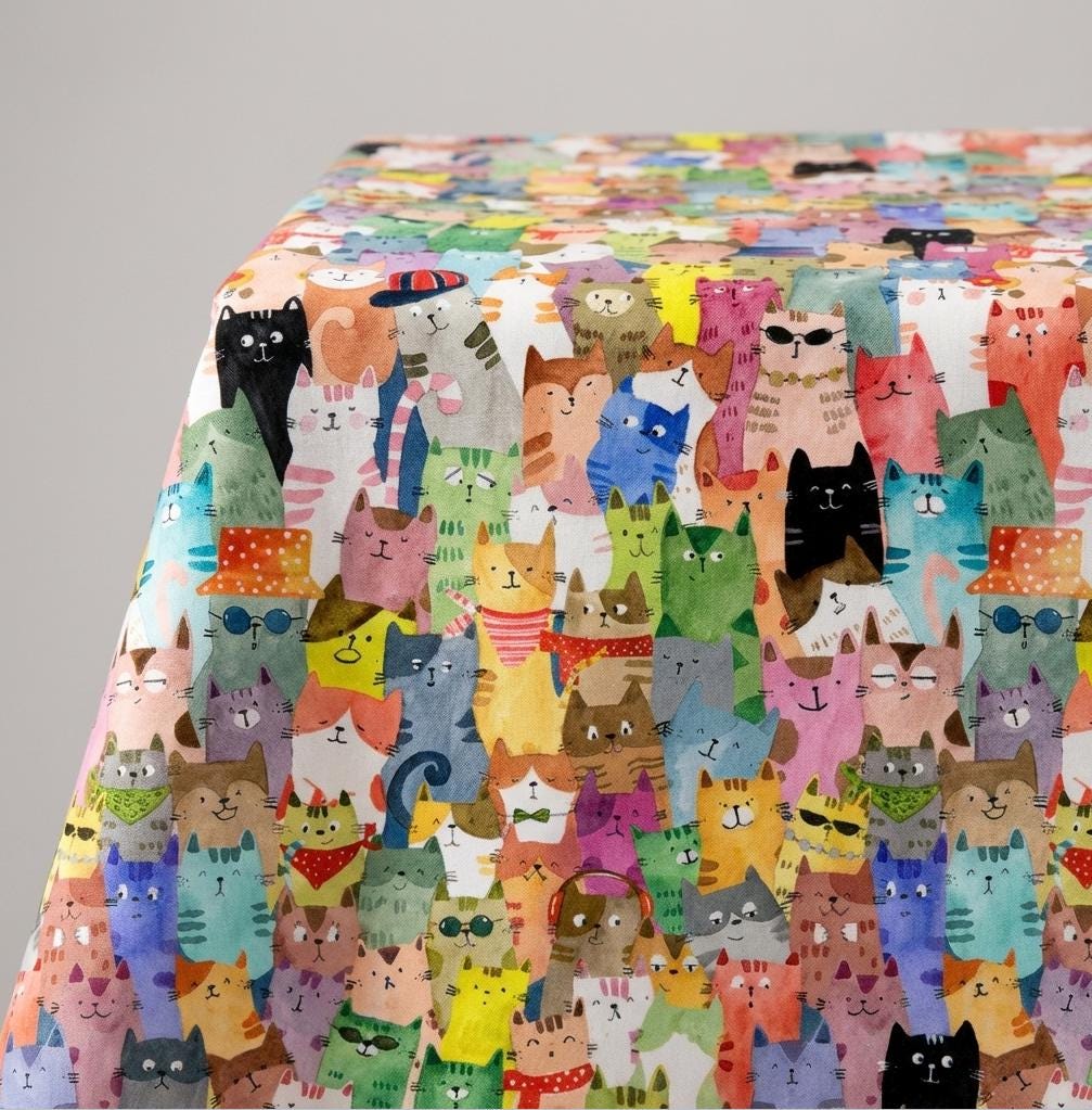 Colorful Cat Fabric Multi | Cats Around Town by Sue Miano Windham Fabrics | Cute Cat Cotton Fabric by the Yard Quilting Fabric