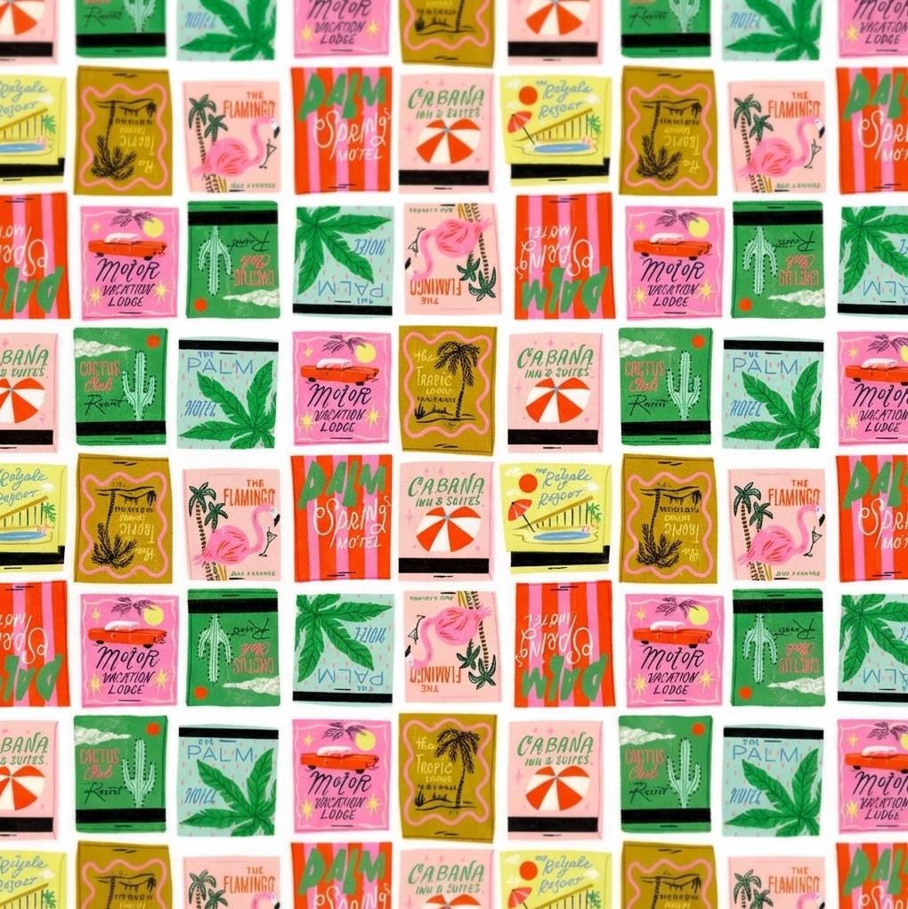Retro Motel Fabric Multi | Paradise Royale by Faye Guanipa Dear Stella | Palm Springs Vacation Cotton Fabric Flamingo Travel Fabric