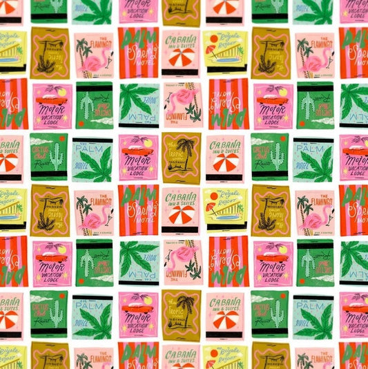 Retro Motel Fabric Multi | Paradise Royale by Faye Guanipa Dear Stella | Palm Springs Vacation Cotton Fabric Flamingo Travel Fabric