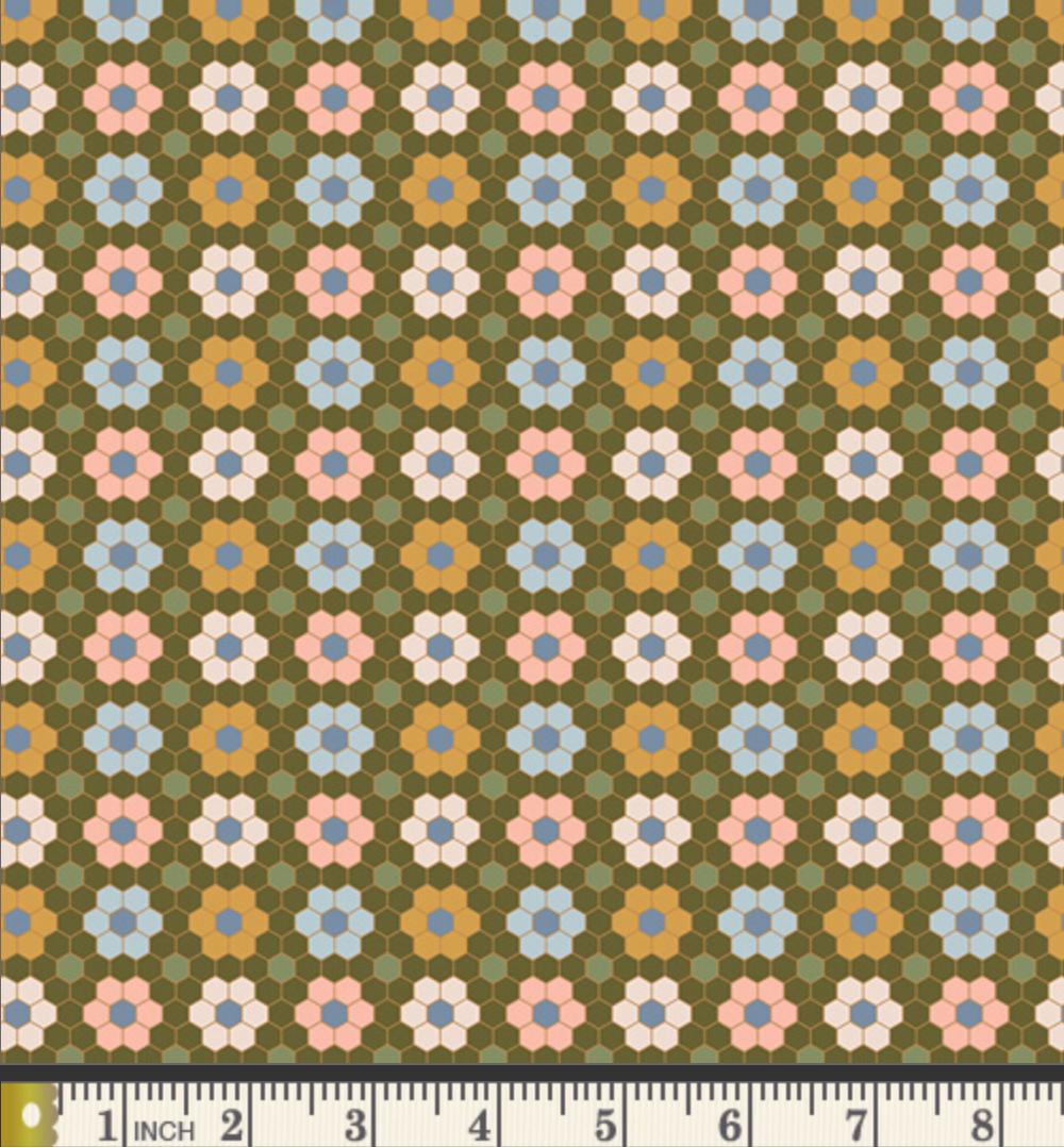 Flowercomb Fabric Honeycomb Floral | Summer Homestead by Sewcial Bee Collective | Art Gallery Fabrics Geometric Floral Cotton Fabric