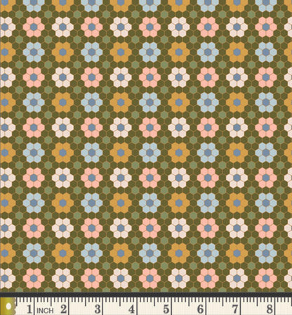 Flowercomb Fabric Honeycomb Floral | Summer Homestead by Sewcial Bee Collective | Art Gallery Fabrics Geometric Floral Cotton Fabric
