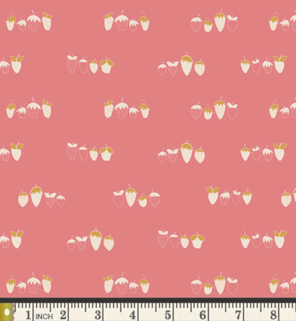 Farm Fresh Strawberry Fabric Pink Fruit Print | Summer Homestead by Sewcial Bee Collective | Art Gallery Fabrics Cotton Fabric