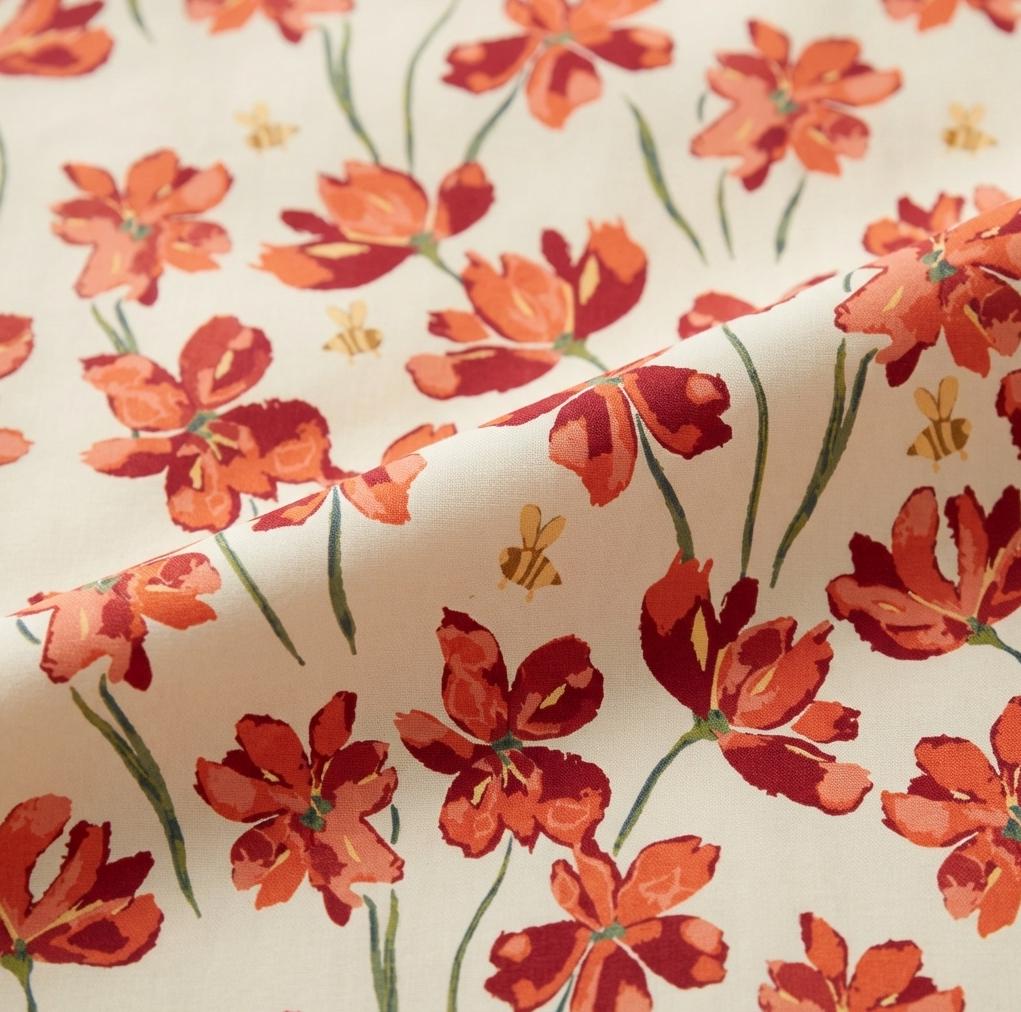 Sunlit Meadow Floral Fabric Cream Orange Flower Print | Summer Homestead by Sewcial Bee Collective | Art Gallery Fabrics Cotton Fabric