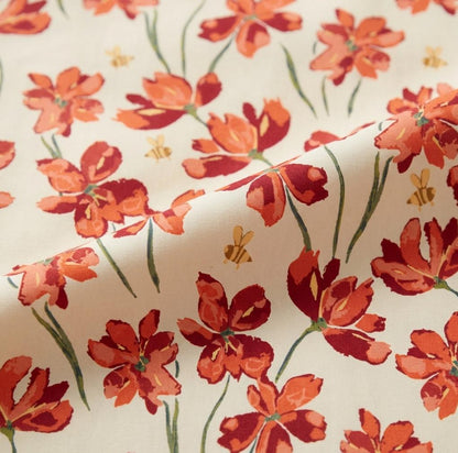Sunlit Meadow Floral Fabric Cream Orange Flower Print | Summer Homestead by Sewcial Bee Collective | Art Gallery Fabrics Cotton Fabric