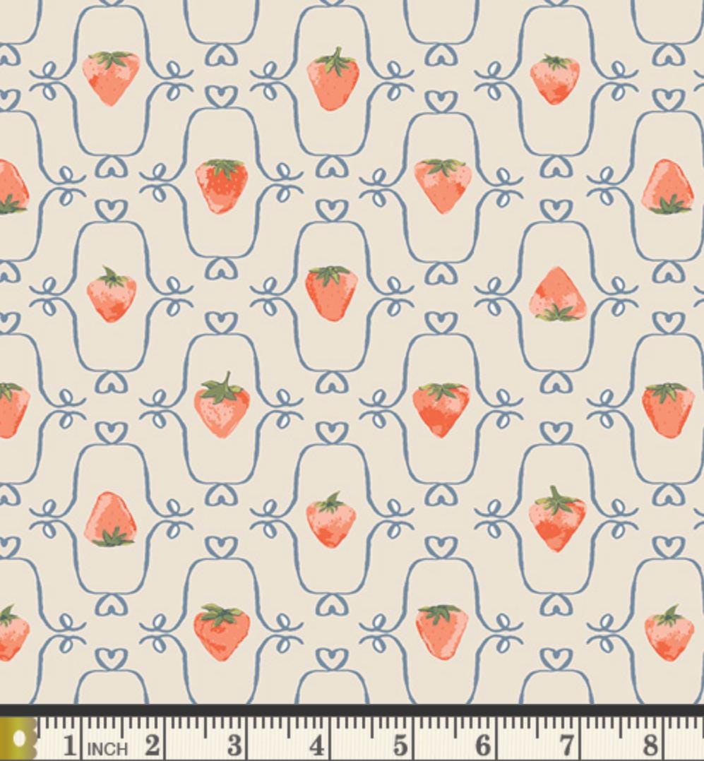 Berry Blossom Fabric Strawberry Floral Blue Lattice | Summer Homestead by Sewcial Bee Collective | Art Gallery Fabrics Cotton Fabric