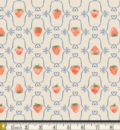 Berry Blossom Fabric Strawberry Floral Blue Lattice | Summer Homestead by Sewcial Bee Collective | Art Gallery Fabrics Cotton Fabric