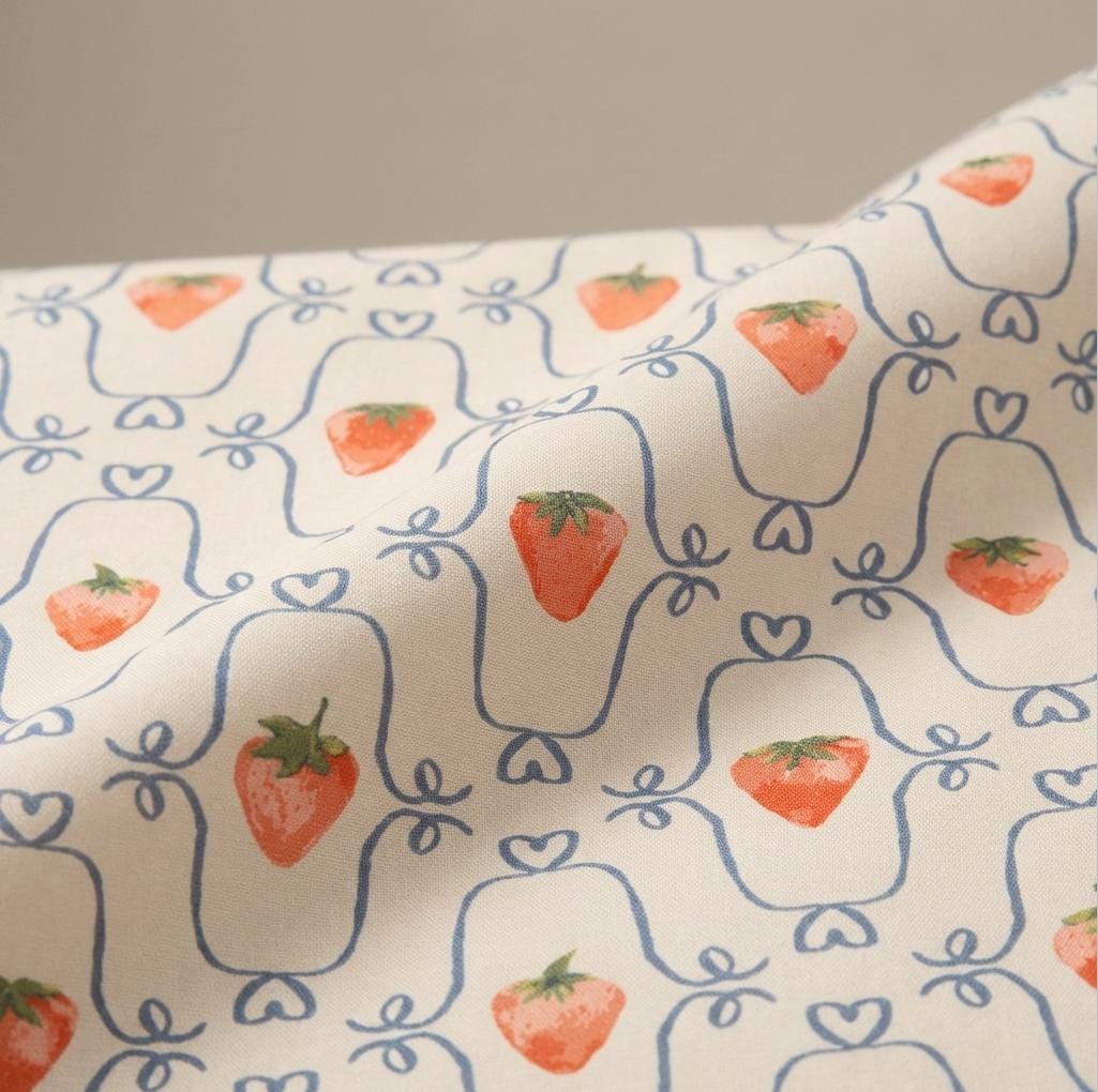 Berry Blossom Fabric Strawberry Floral Blue Lattice | Summer Homestead by Sewcial Bee Collective | Art Gallery Fabrics Cotton Fabric